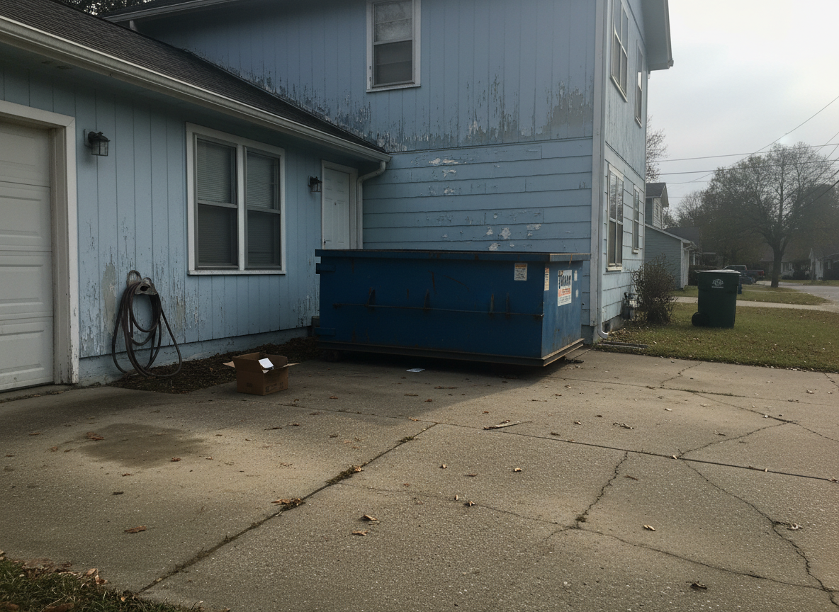 10-yard dumpster rental in residential driveway